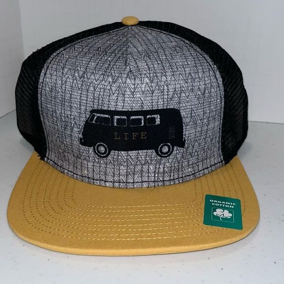 prAna Van Life Journeyman Snapback Mesh Trucker Hat yellow black camping NEW - Picture 4 of 5